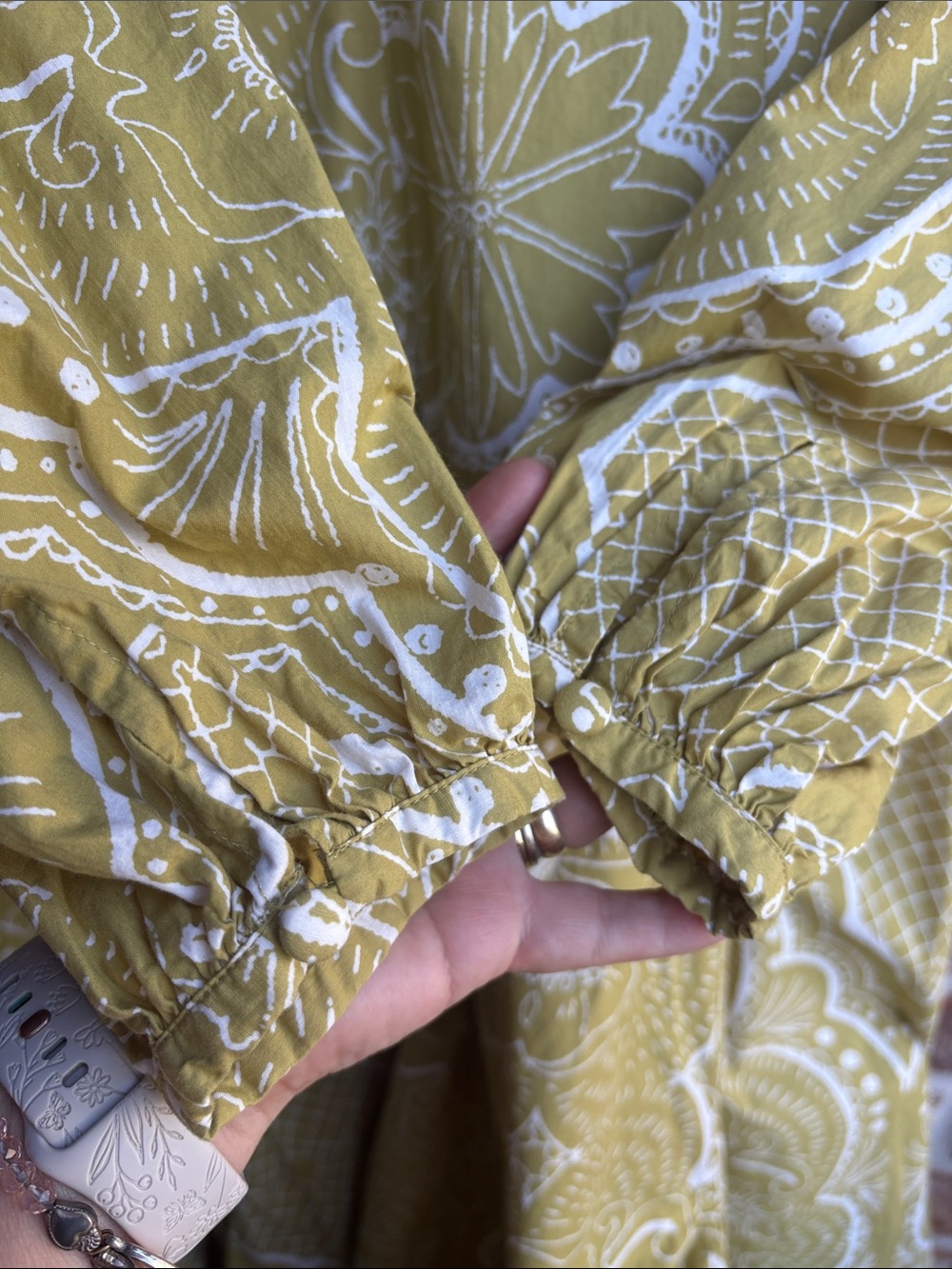 By Anthropologie V-Neck Olive Green Printed Midi Dress - Picture 7 of 9